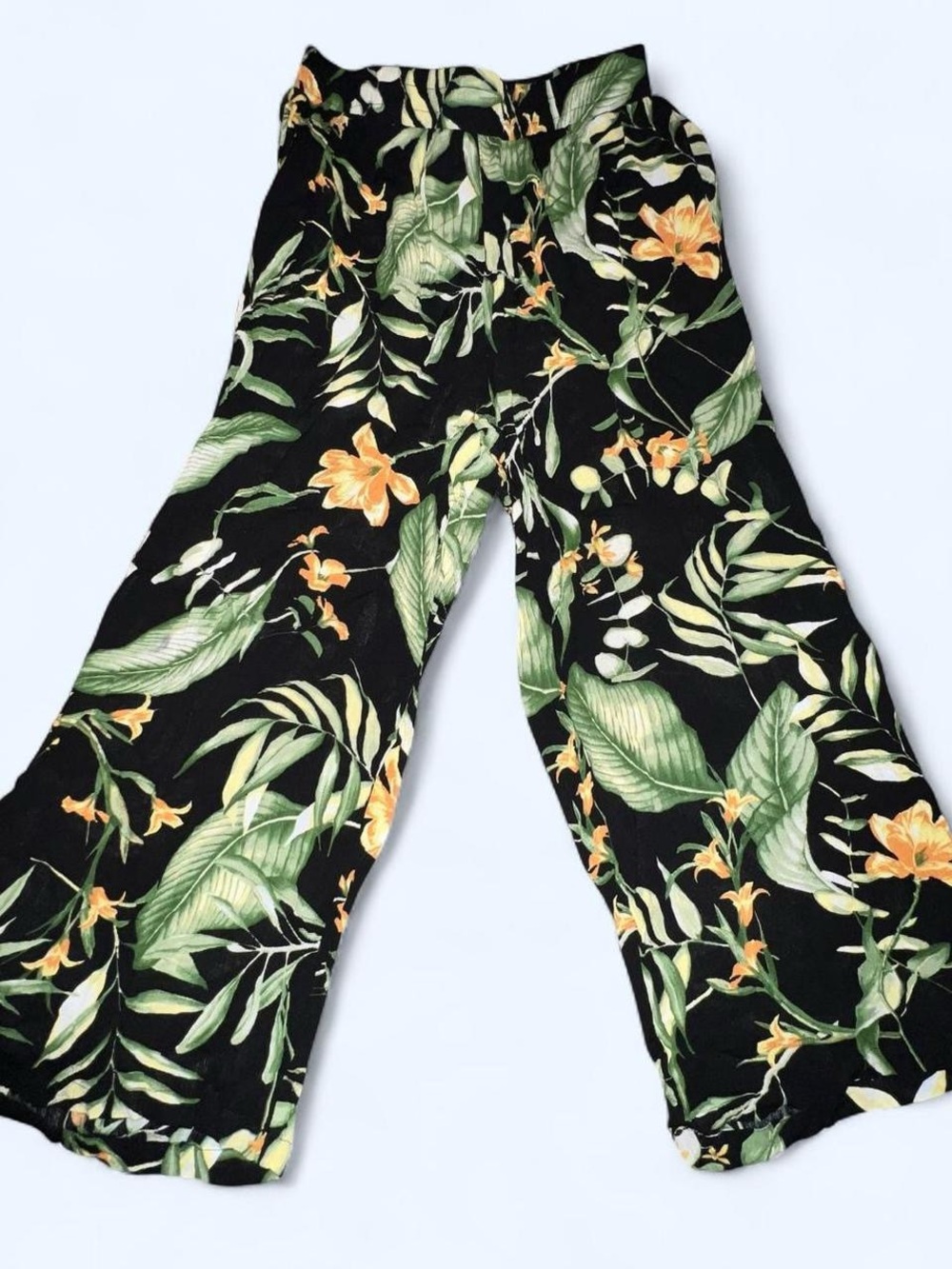 Donna Morgan Black Tropical Print Wide-Leg Pants - Green & Yellow Floral